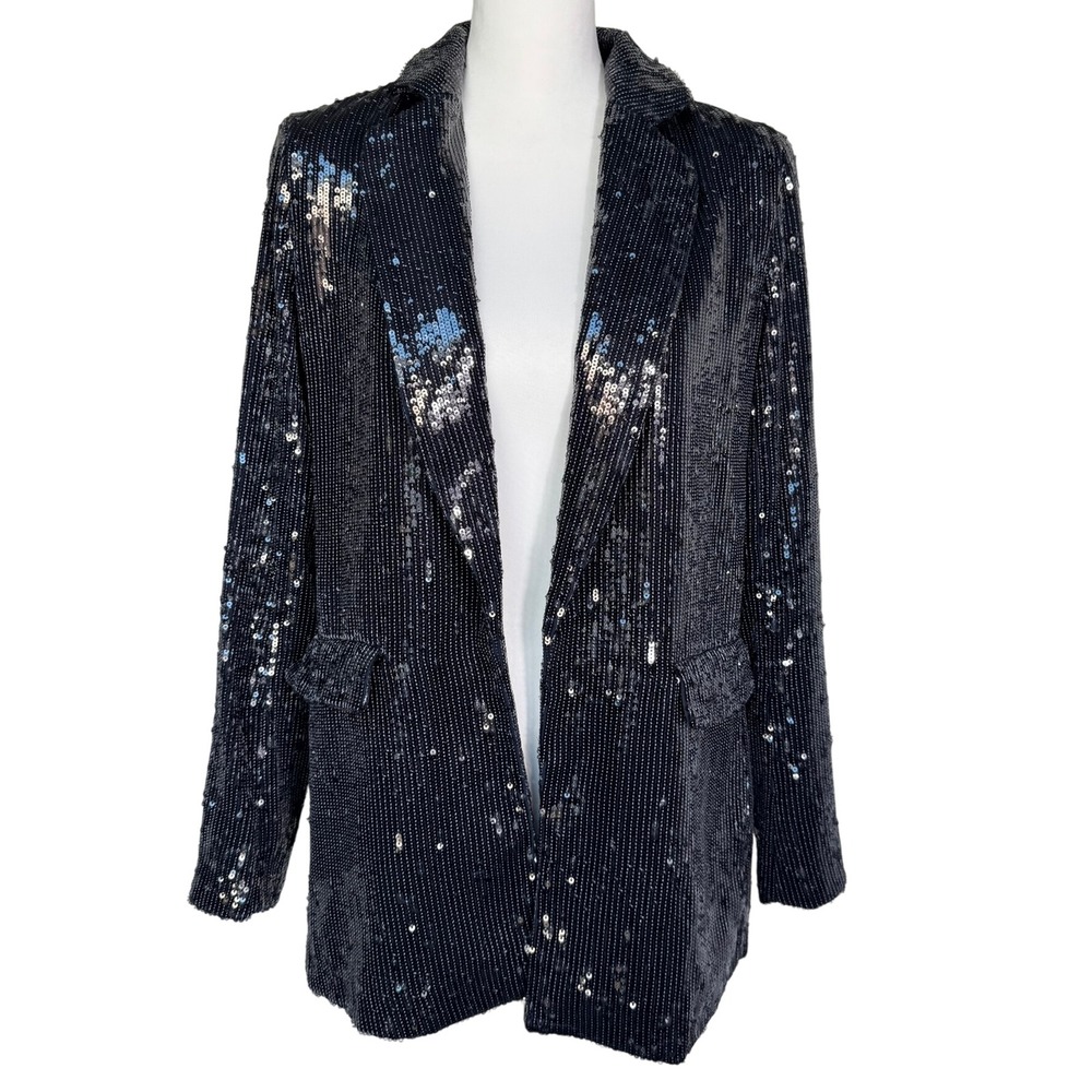 RACHEL ZOE Women's XS Black Sequin Blazer Jacket‎ Sparkly Party Cocktail Pockets